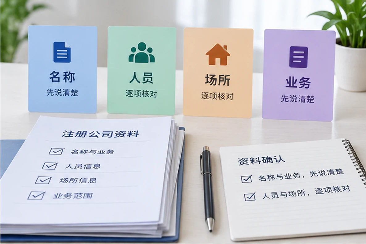 核对注册公司资料与办理事项的服务场景示意
