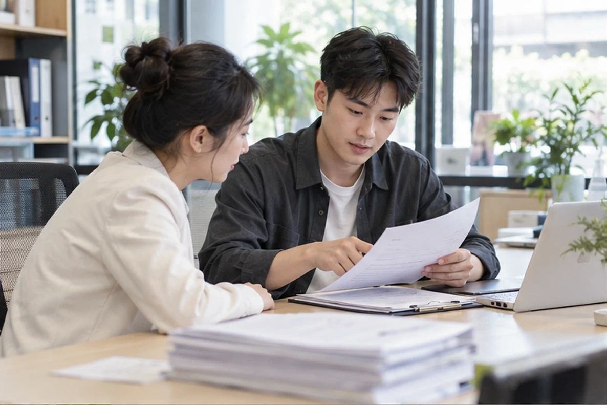 核对注册公司资料与办理事项的服务场景示意