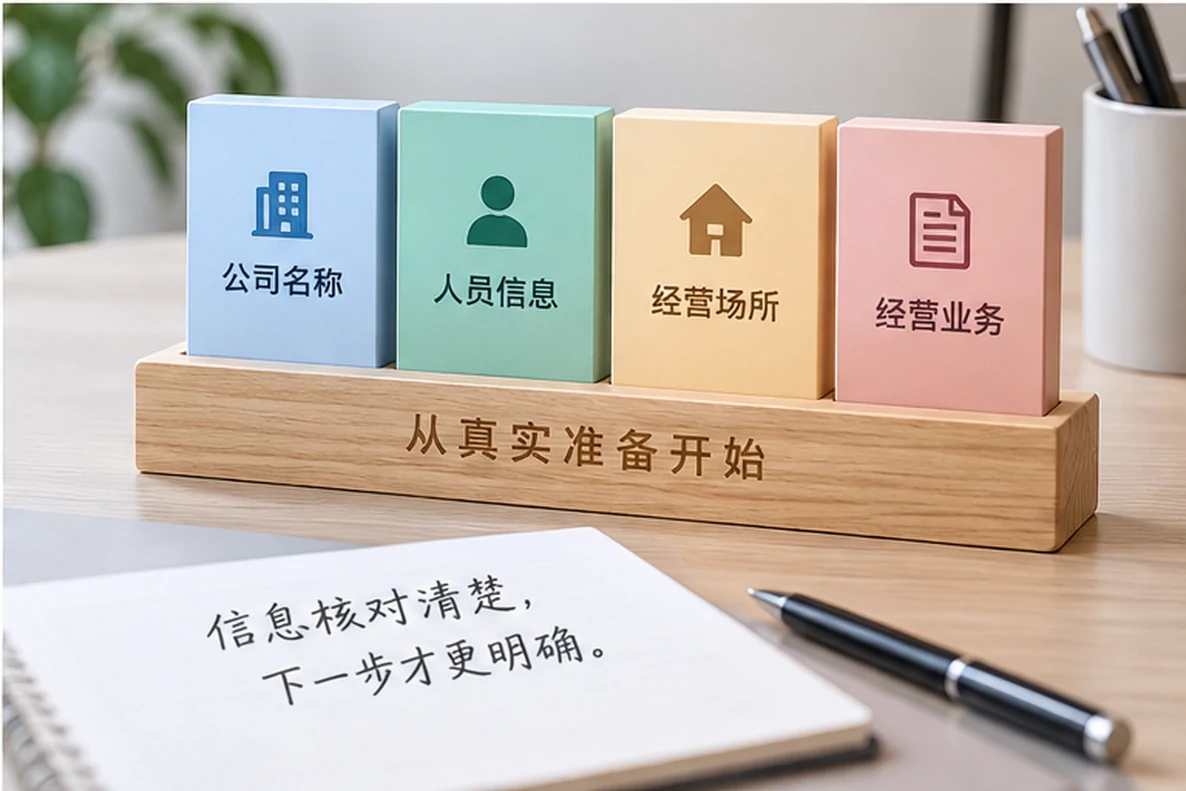 核对注册公司资料与办理事项的服务场景示意