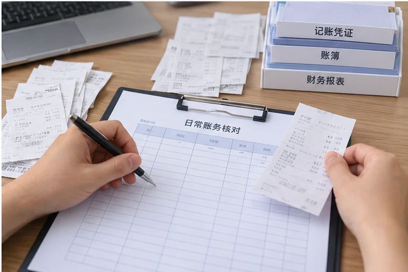 整理企业票据与日常账务资料的服务场景示意