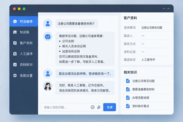 在线客服接待与咨询整理的服务场景示意