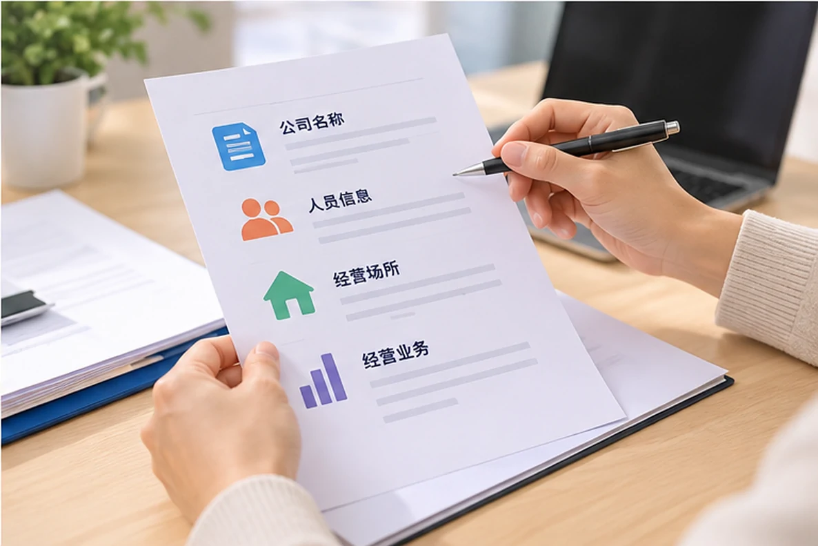 核对注册公司资料与办理事项的服务场景示意