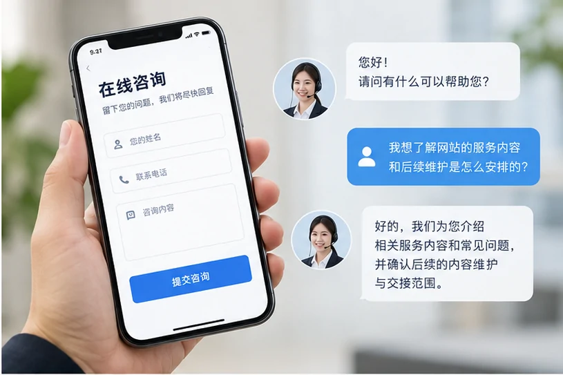 企业网站展示业务与服务信息的场景示意