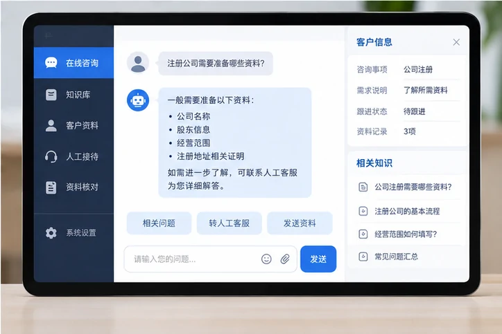 在线客服接待与咨询整理的服务场景示意