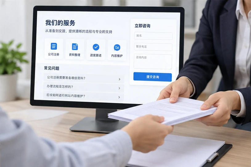 企业网站展示业务与服务信息的场景示意