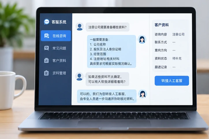 在线客服接待与咨询整理的服务场景示意