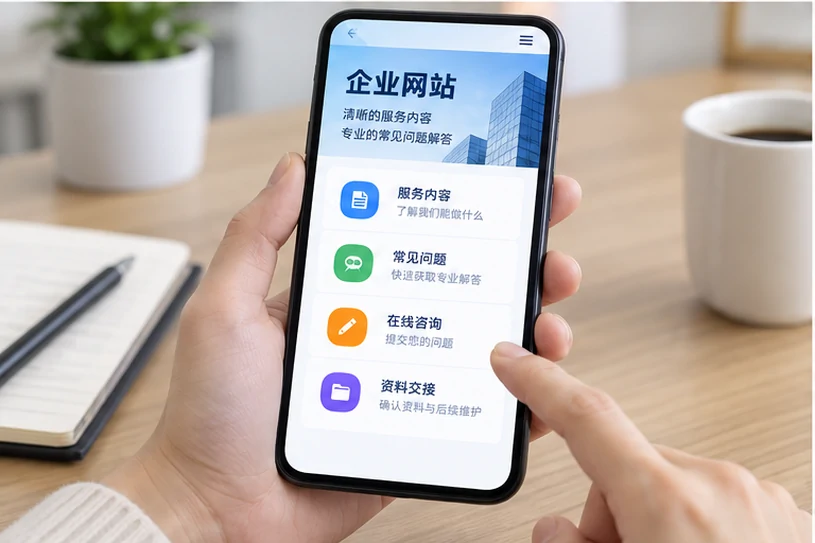 企业网站展示业务与服务信息的场景示意