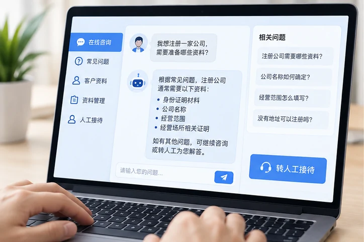 在线客服接待与咨询整理的服务场景示意