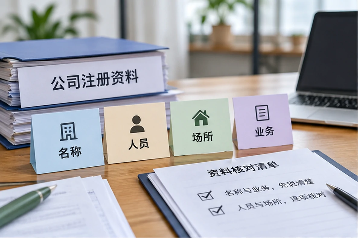 核对注册公司资料与办理事项的服务场景示意