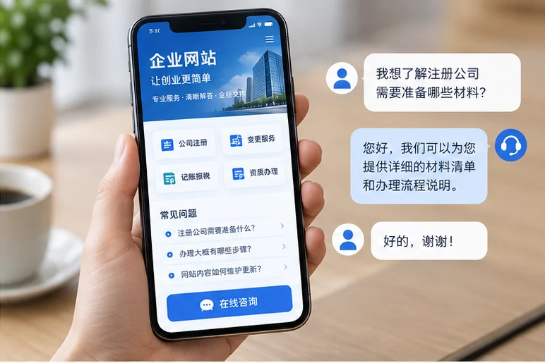 企业网站展示业务与服务信息的场景示意