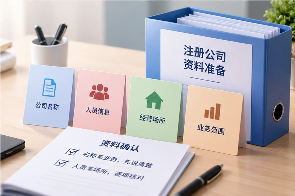 核对注册公司资料与办理事项的服务场景示意