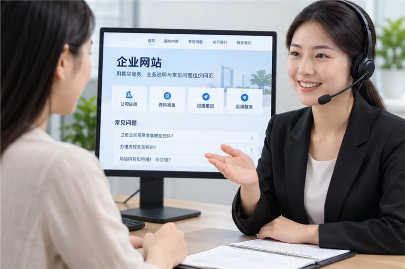 企业网站展示业务与服务信息的场景示意