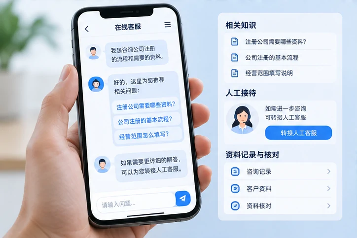 在线客服接待与咨询整理的服务场景示意