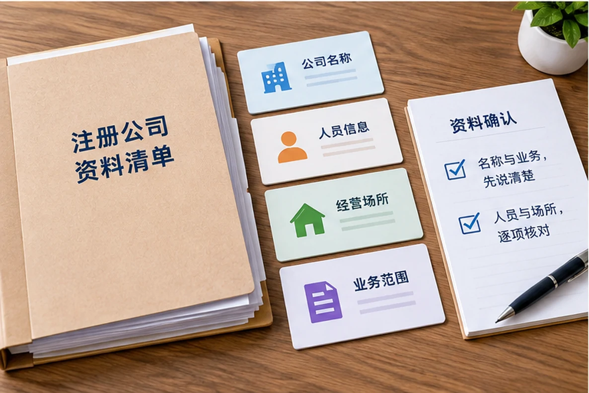 核对注册公司资料与办理事项的服务场景示意
