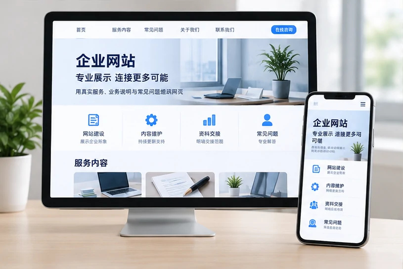 企业网站展示业务与服务信息的场景示意