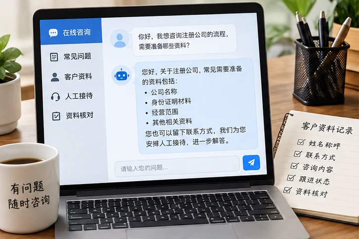在线客服接待与咨询整理的服务场景示意