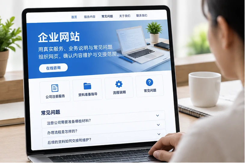 企业网站展示业务与服务信息的场景示意
