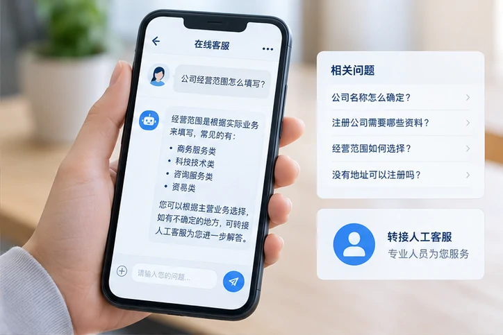 在线客服接待与咨询整理的服务场景示意