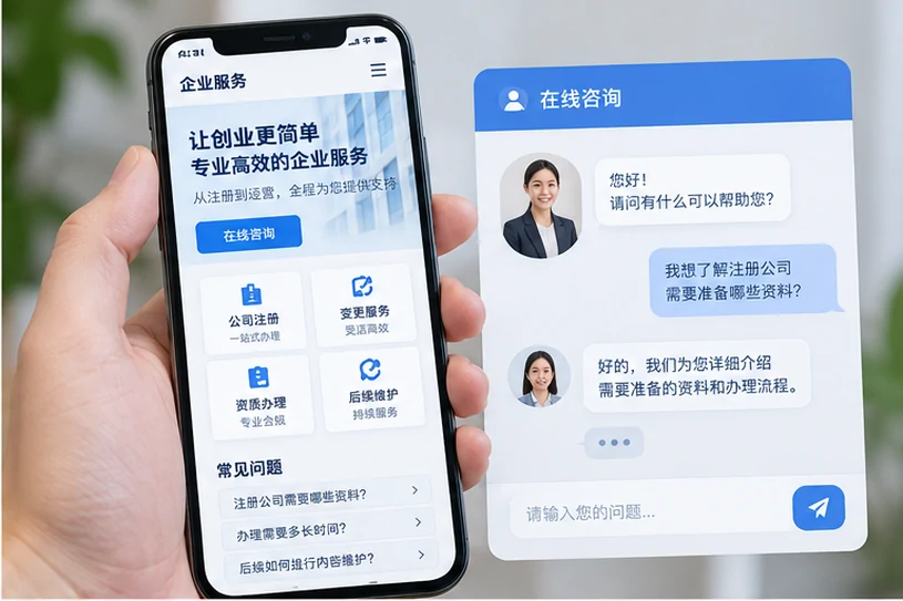 企业网站展示业务与服务信息的场景示意