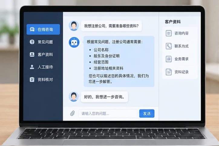 在线客服接待与咨询整理的服务场景示意