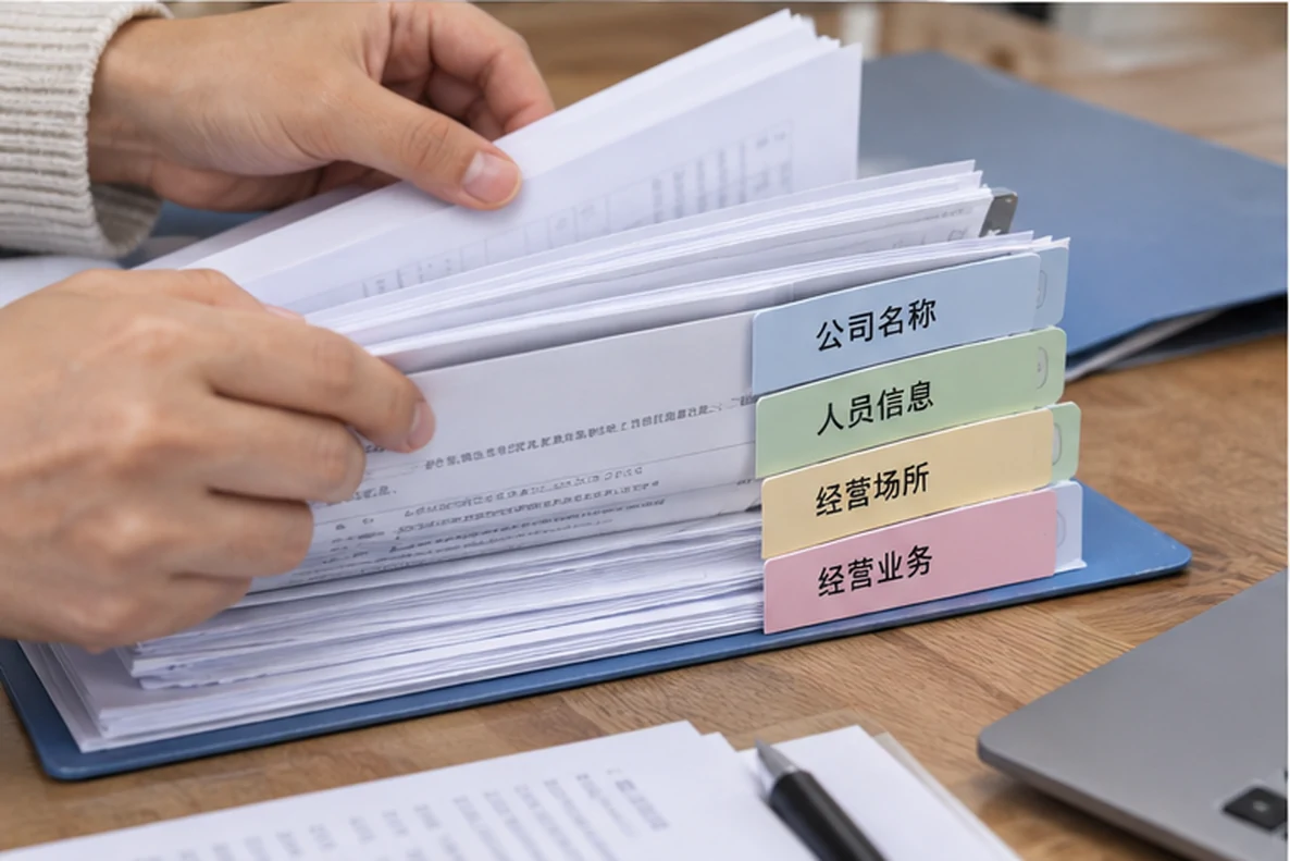 核对注册公司资料与办理事项的服务场景示意