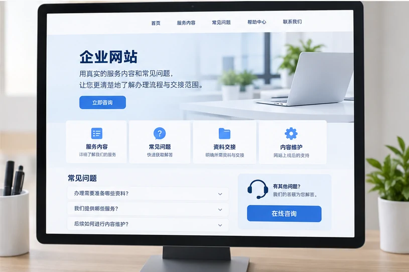 企业网站展示业务与服务信息的场景示意