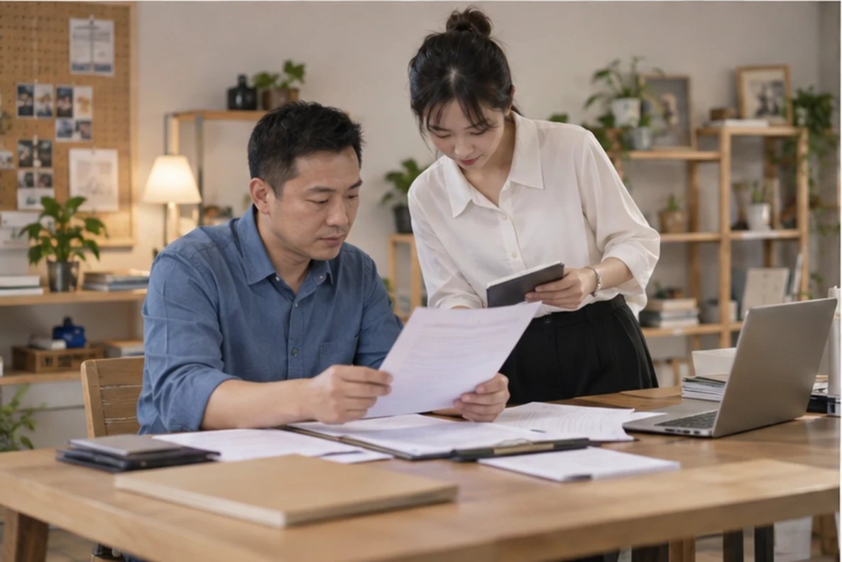 核对注册公司资料与办理事项的服务场景示意