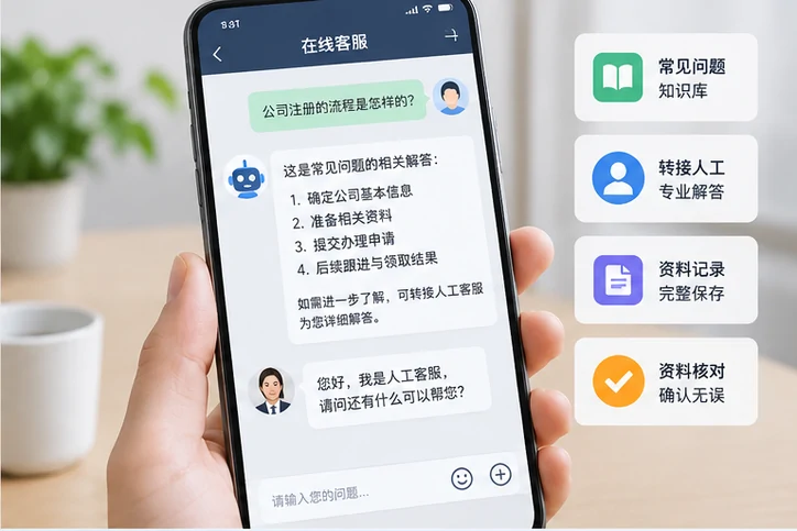 在线客服接待与咨询整理的服务场景示意