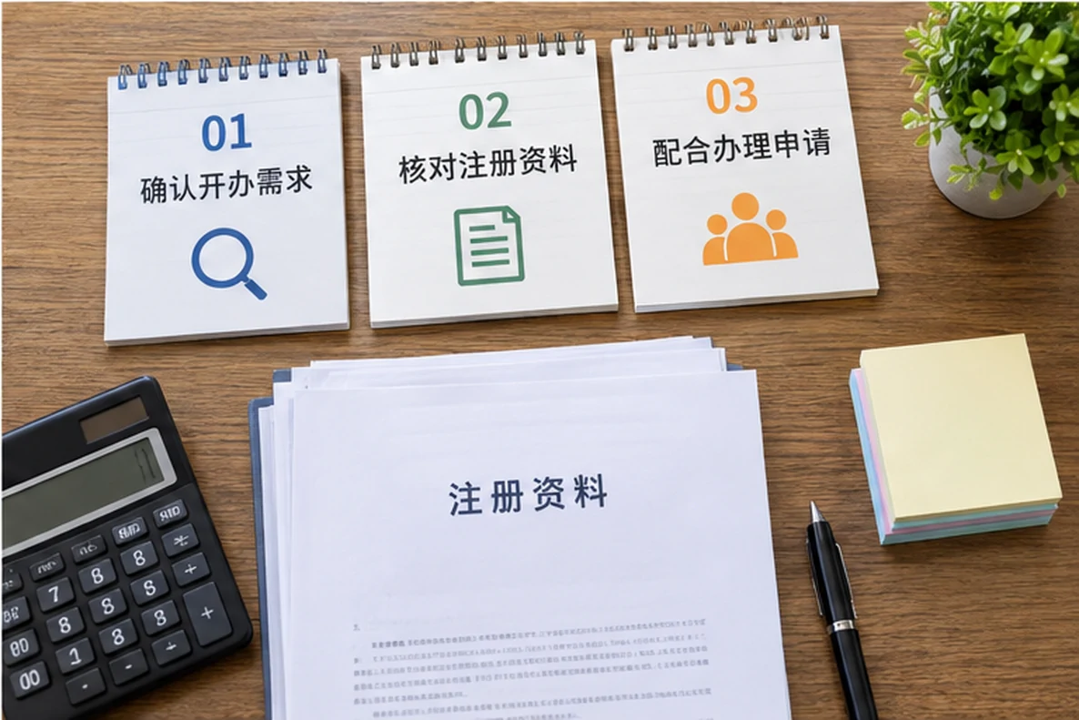 核对注册公司资料与办理事项的服务场景示意