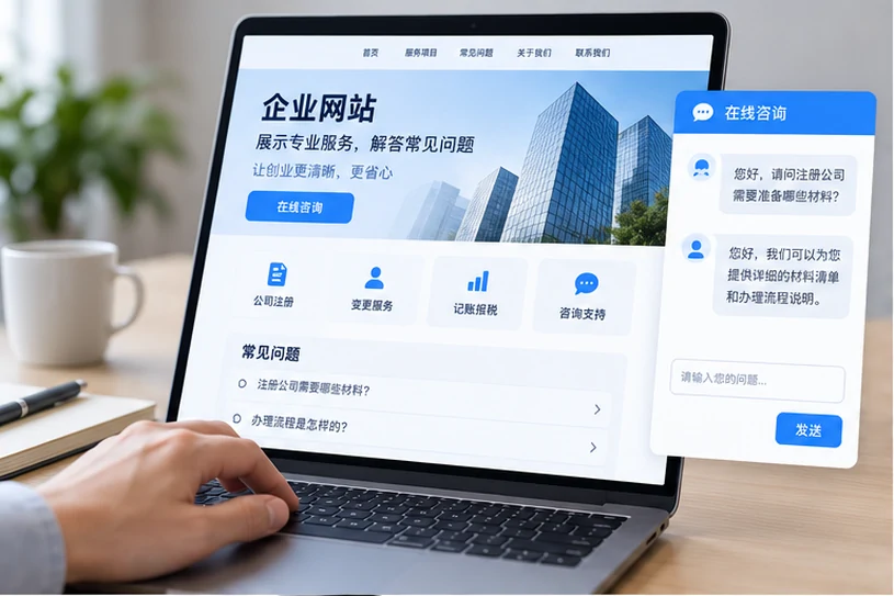 企业网站展示业务与服务信息的场景示意
