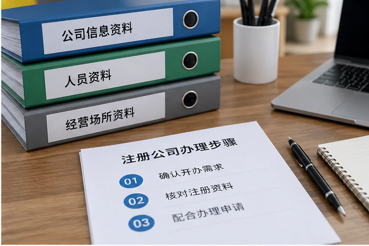 核对注册公司资料与办理事项的服务场景示意