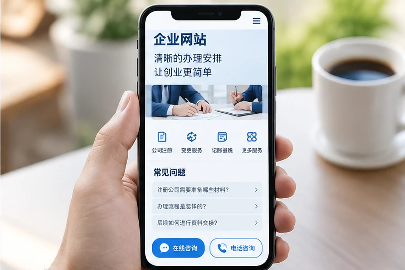 企业网站展示业务与服务信息的场景示意