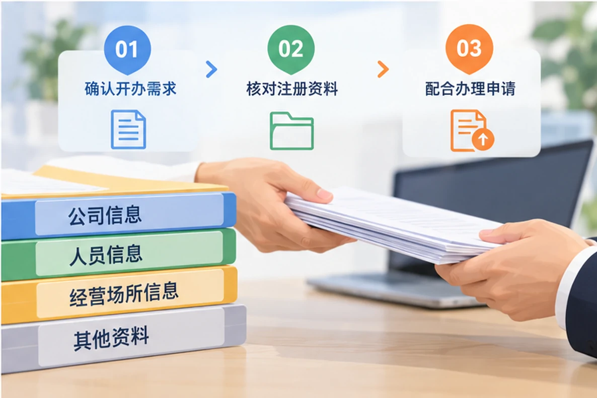 核对注册公司资料与办理事项的服务场景示意
