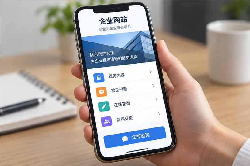 企业网站展示业务与服务信息的场景示意