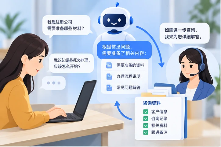 在线客服接待与咨询整理的服务场景示意