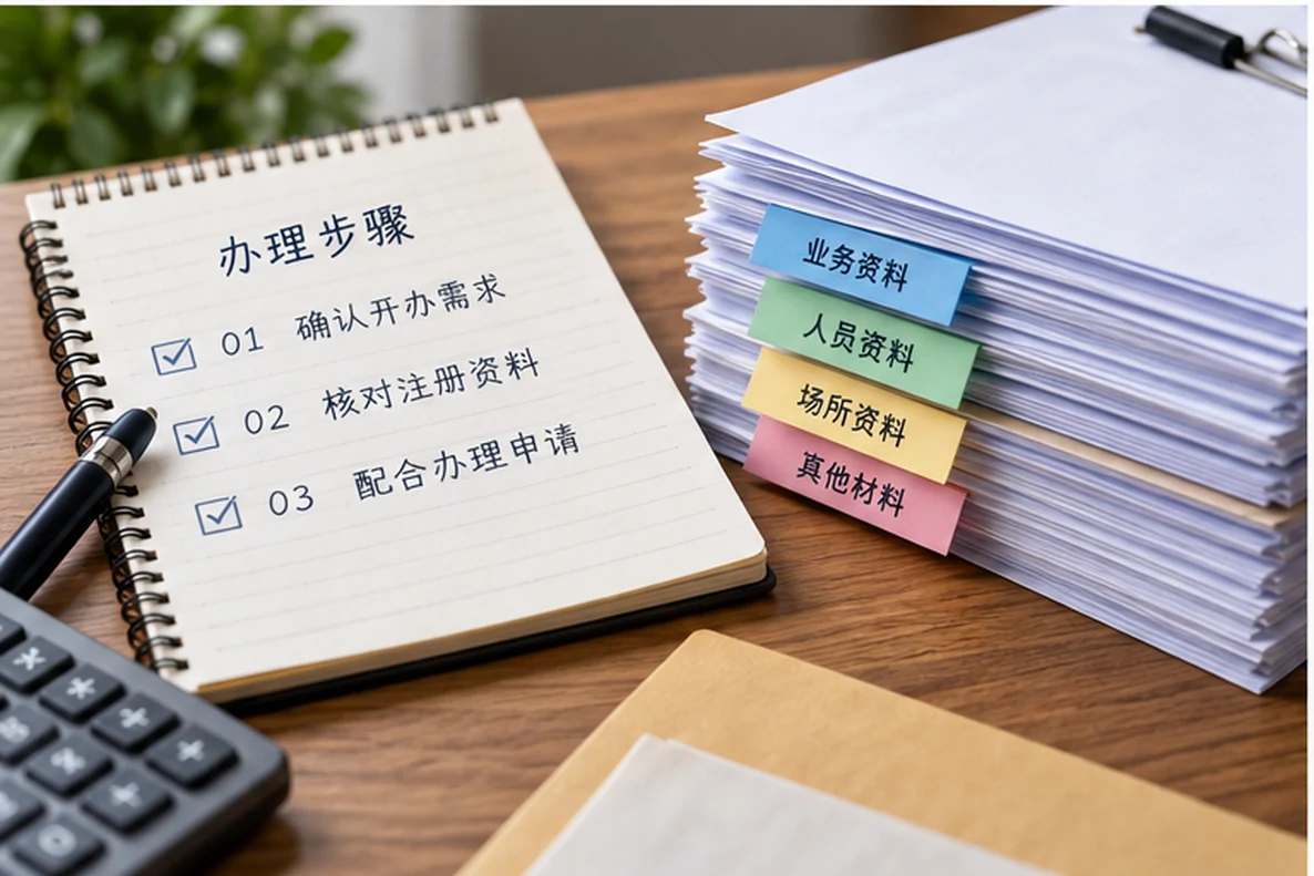 核对注册公司资料与办理事项的服务场景示意