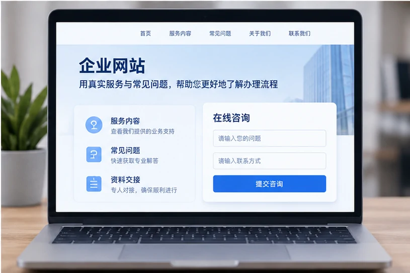 企业网站展示业务与服务信息的场景示意