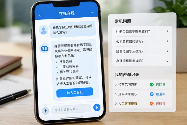 在线客服接待与咨询整理的服务场景示意