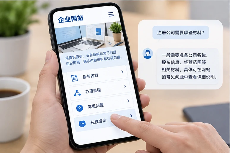 企业网站展示业务与服务信息的场景示意