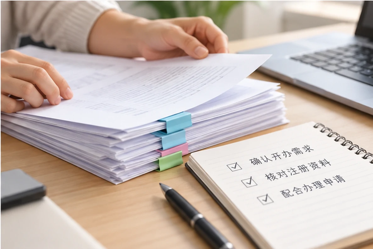 核对注册公司资料与办理事项的服务场景示意