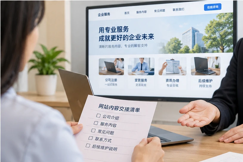 企业网站展示业务与服务信息的场景示意