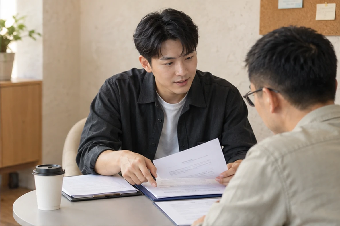 核对注册公司资料与办理事项的服务场景示意