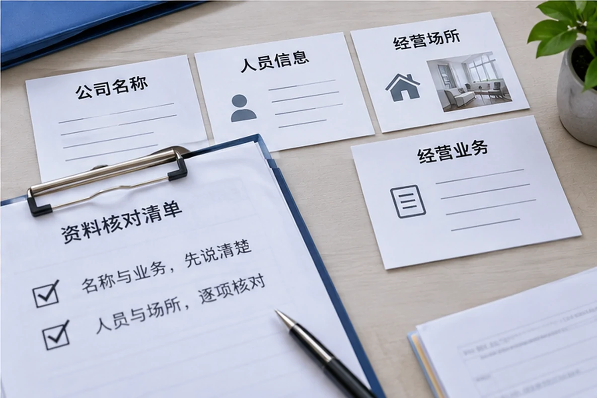 核对注册公司资料与办理事项的服务场景示意