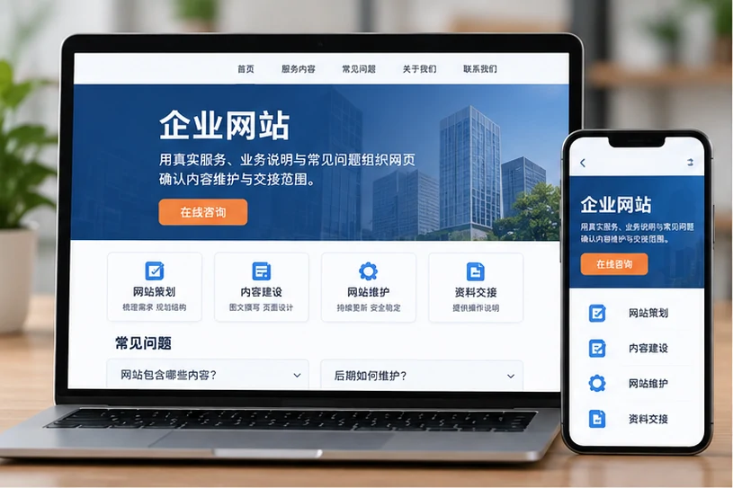企业网站展示业务与服务信息的场景示意