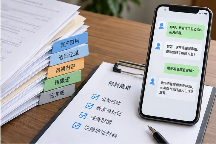 在线客服接待与咨询整理的服务场景示意