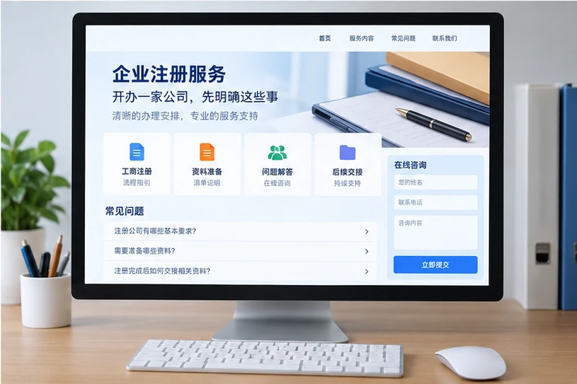 企业网站展示业务与服务信息的场景示意