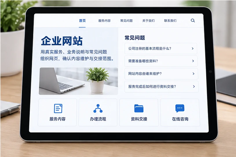 企业网站展示业务与服务信息的场景示意