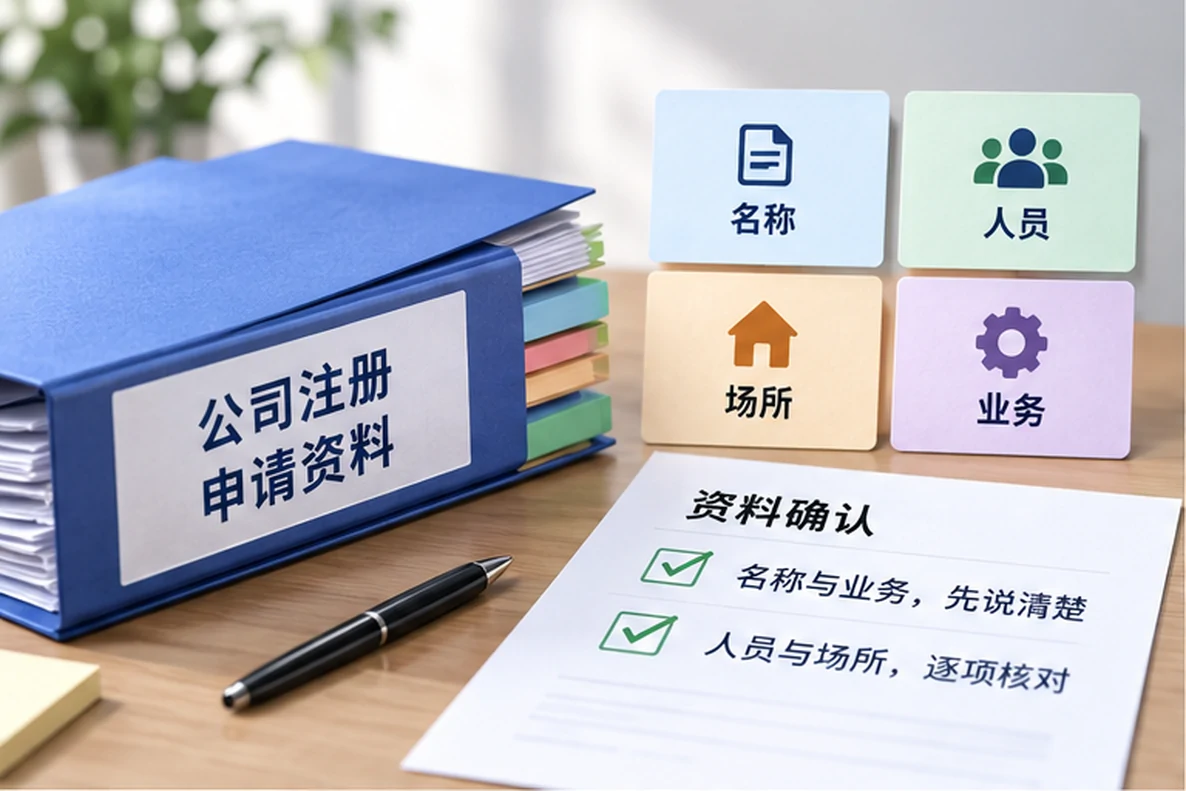 核对注册公司资料与办理事项的服务场景示意