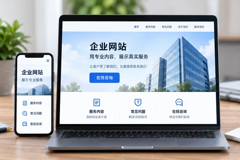 企业网站展示业务与服务信息的场景示意