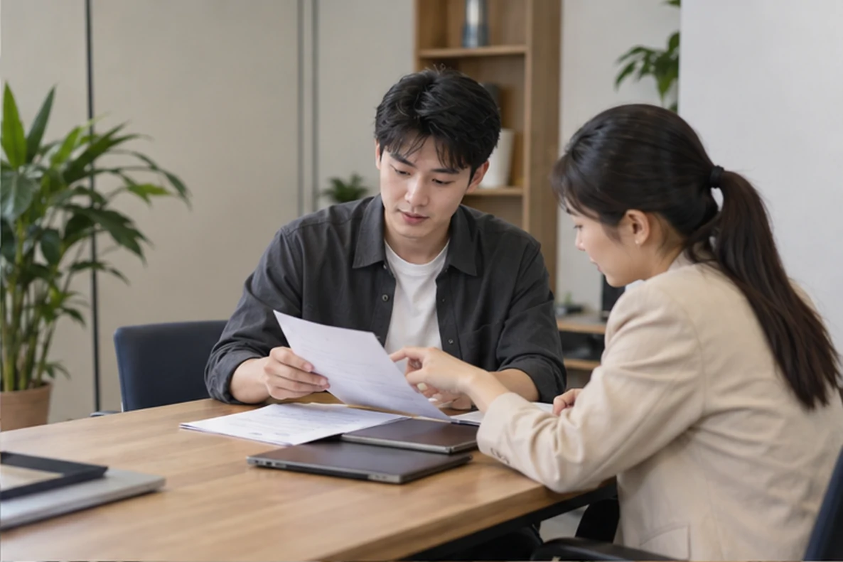 核对注册公司资料与办理事项的服务场景示意